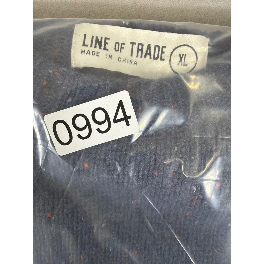 Line of‎ Trade Mens XL Blue Donegal Wool Blend Sweater Elbow Patches Crewneck